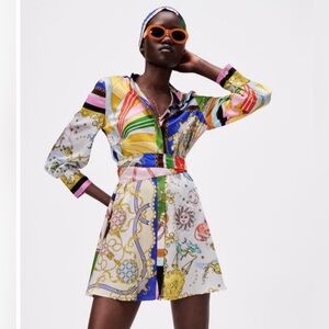 Multicolor printed button up dress